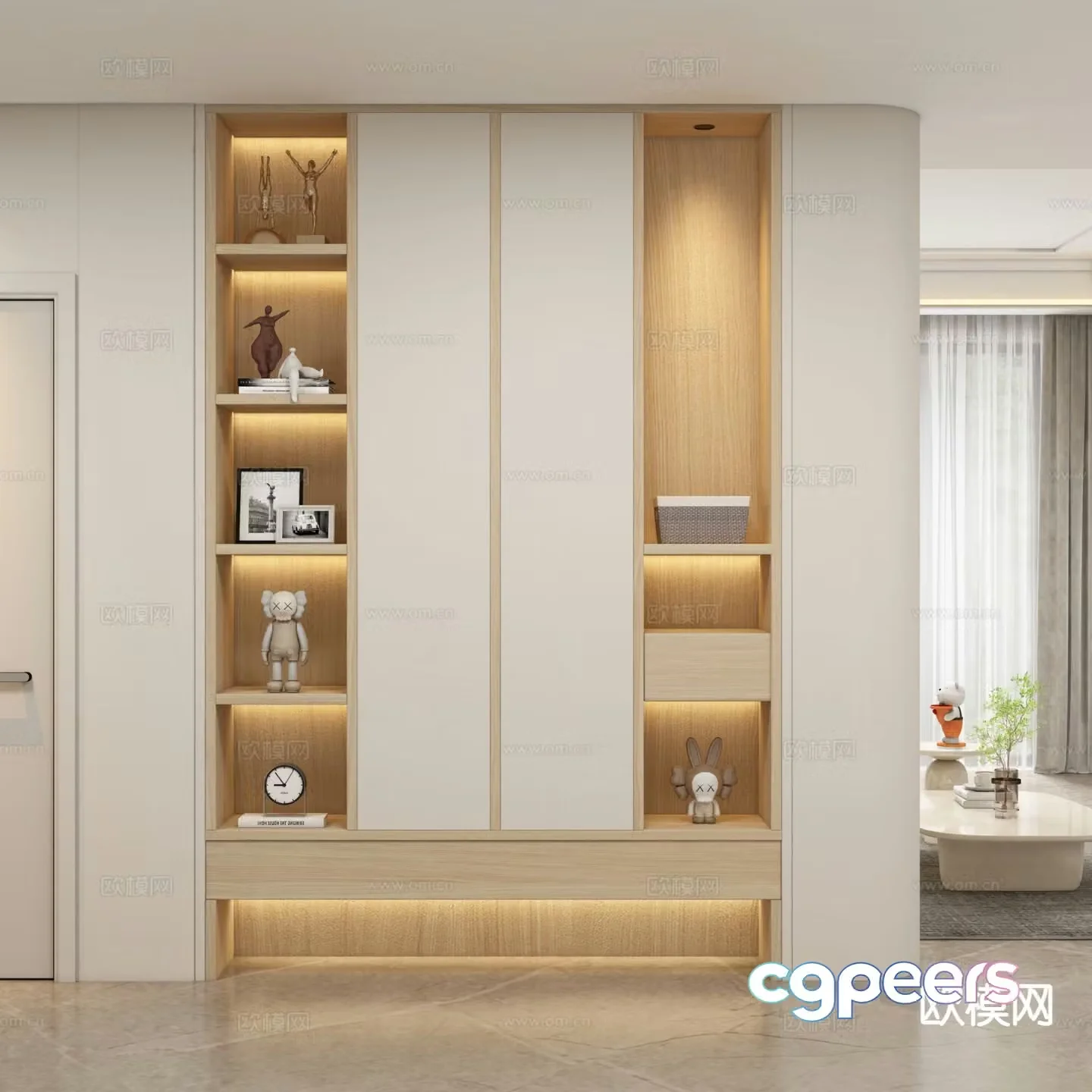Cream entrance shoe cabinet partition cabinet 3d model