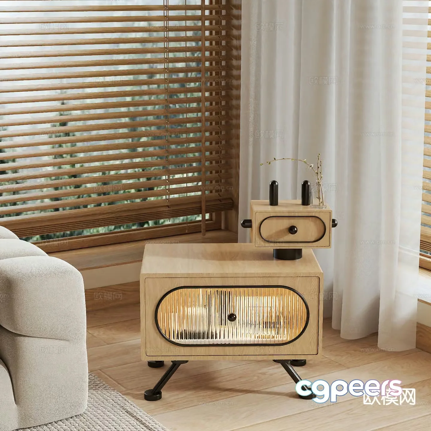 Log style bedside table 3d model