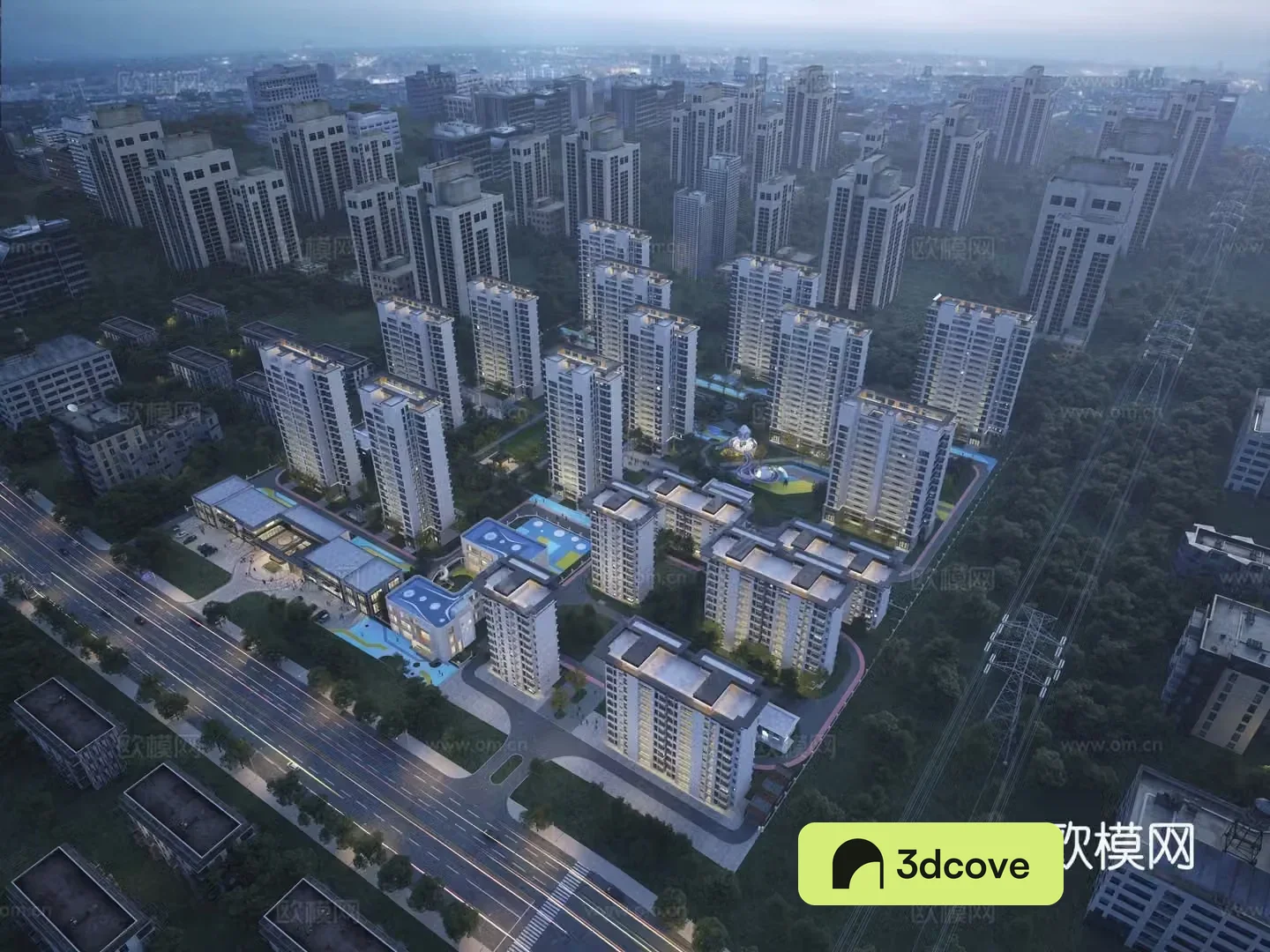 Aerial view 3D model of residential complex