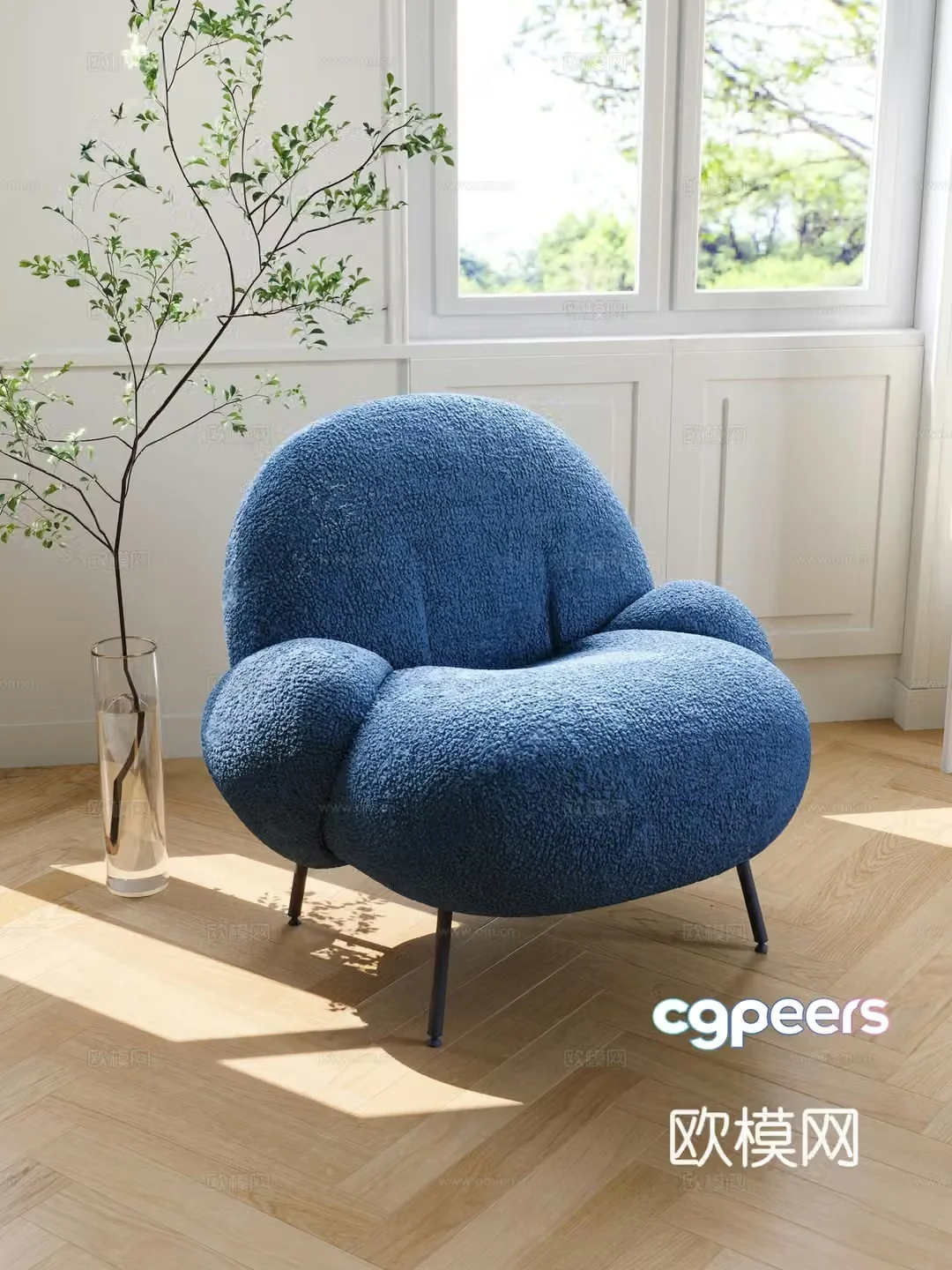 Modern simple lazy sofa_lamb velvet sofa chair_medium-old Italian leisure chair_Nordic single sand 3D model