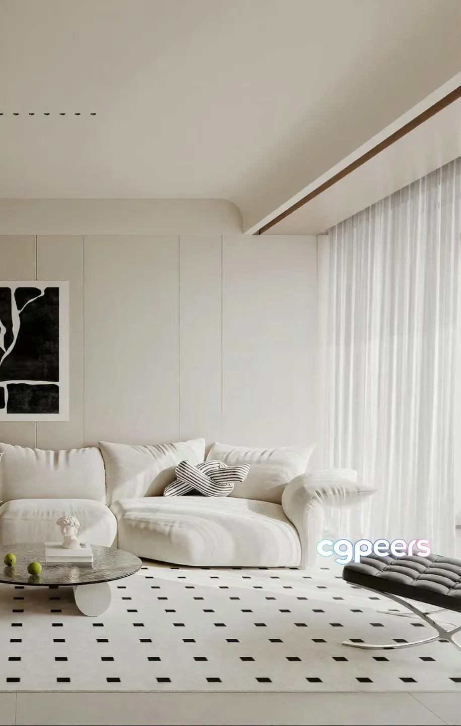 Modern White Living Room 3D Model – 19458 – VRAY Render