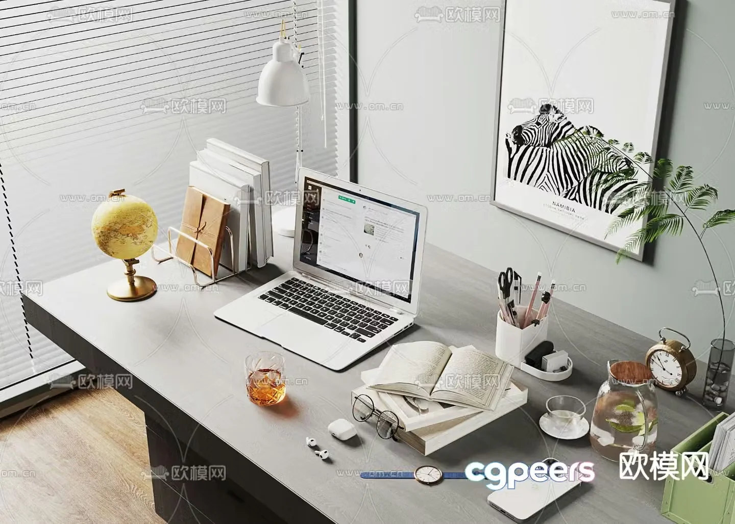 Office supplies computer books pen holder 3d model