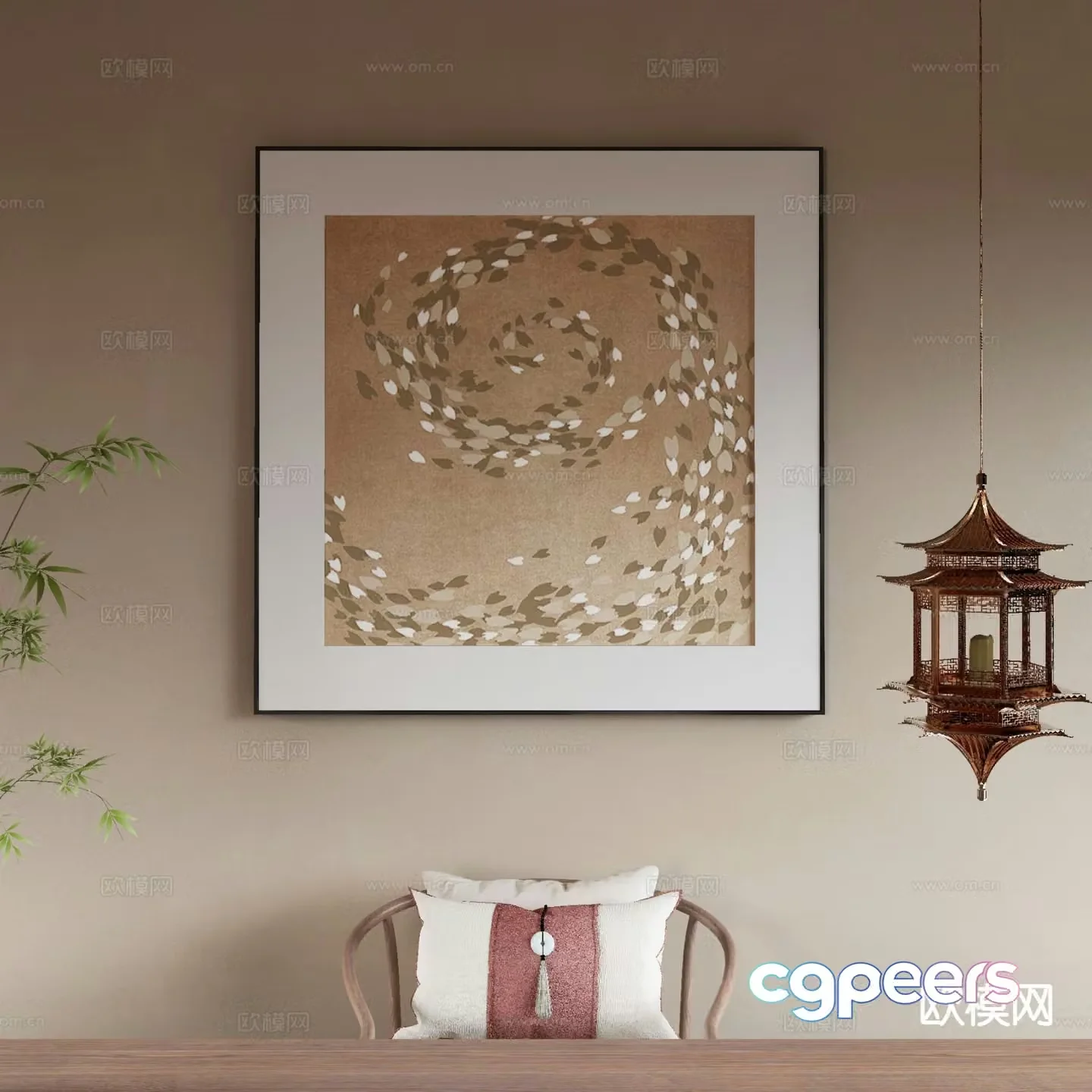 New Chinese style art painting texture painting decorative painting 3D model