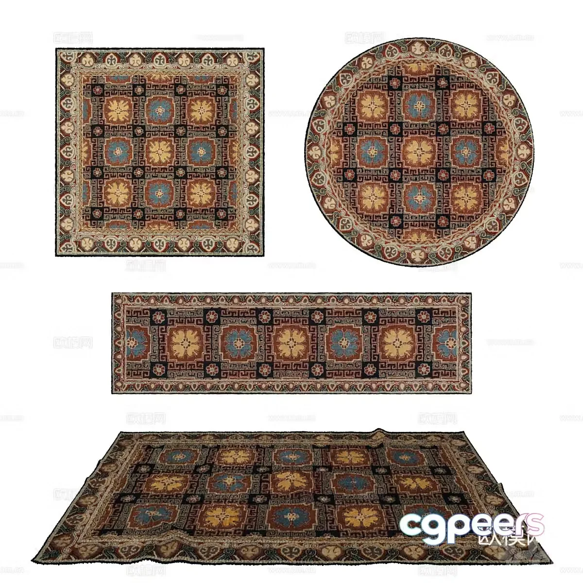 American retro wool fabric carpet 3d model