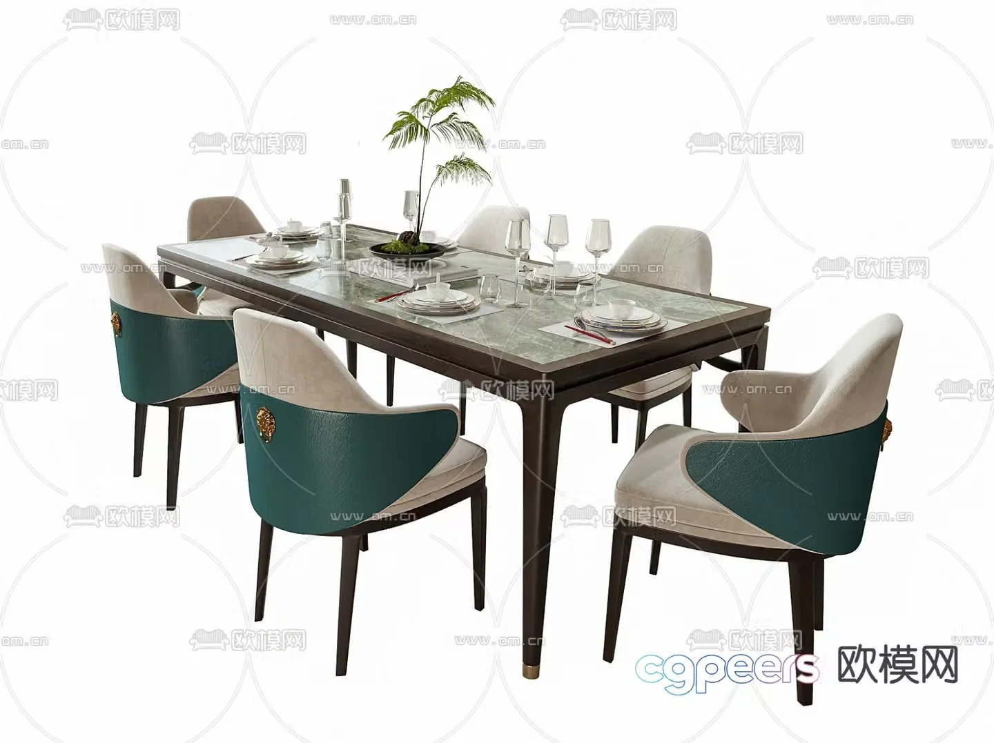 New Chinese dining table and chairs 3d model