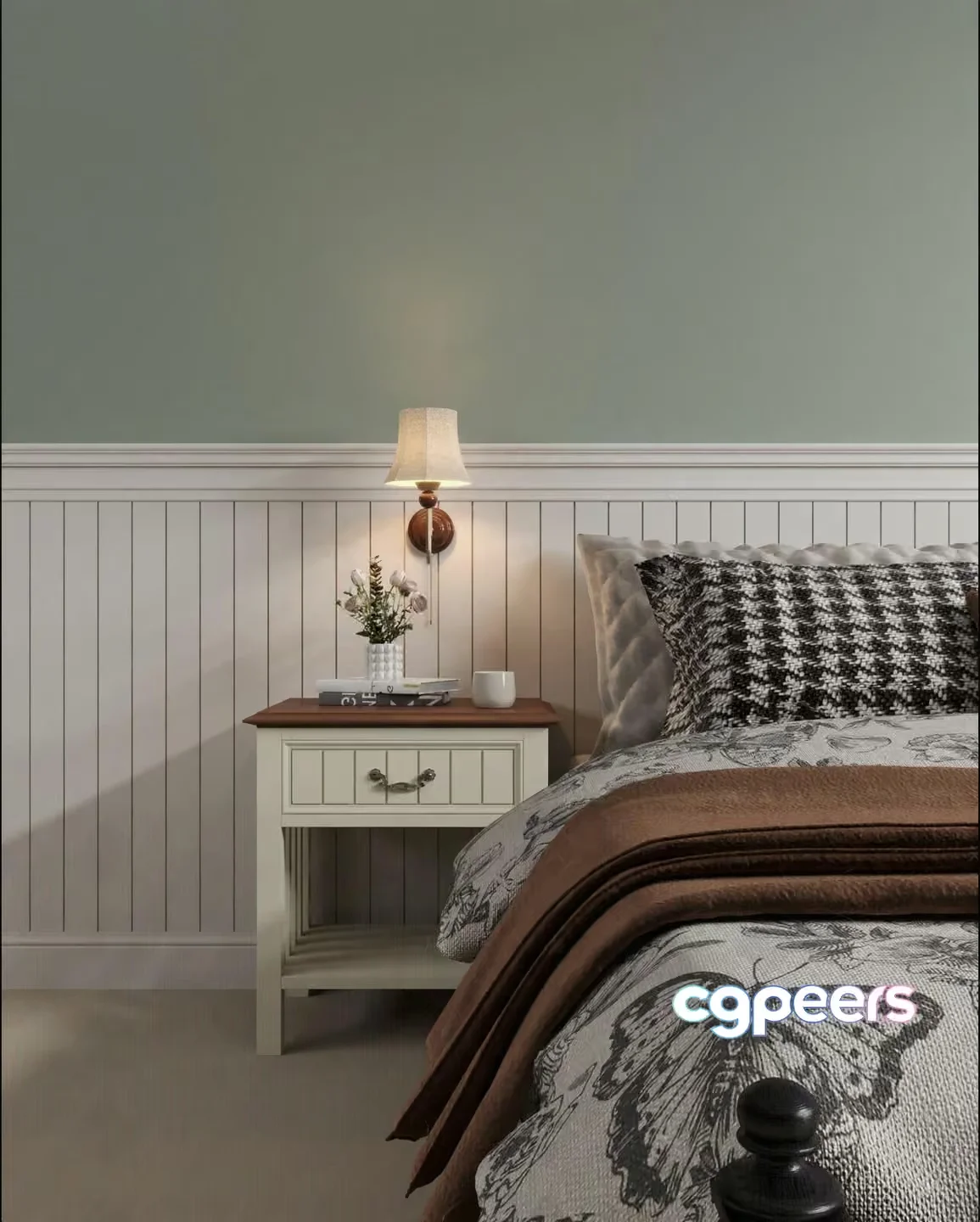 A Bed With A Butterfly Print 3D Model – 12300 – CORONA Render
