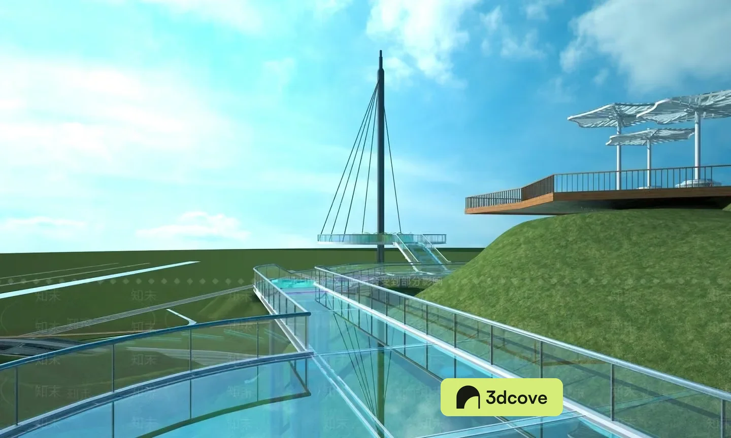 The Main Subject Is A Futuristic-Looking Bridge With A Glass Walkway