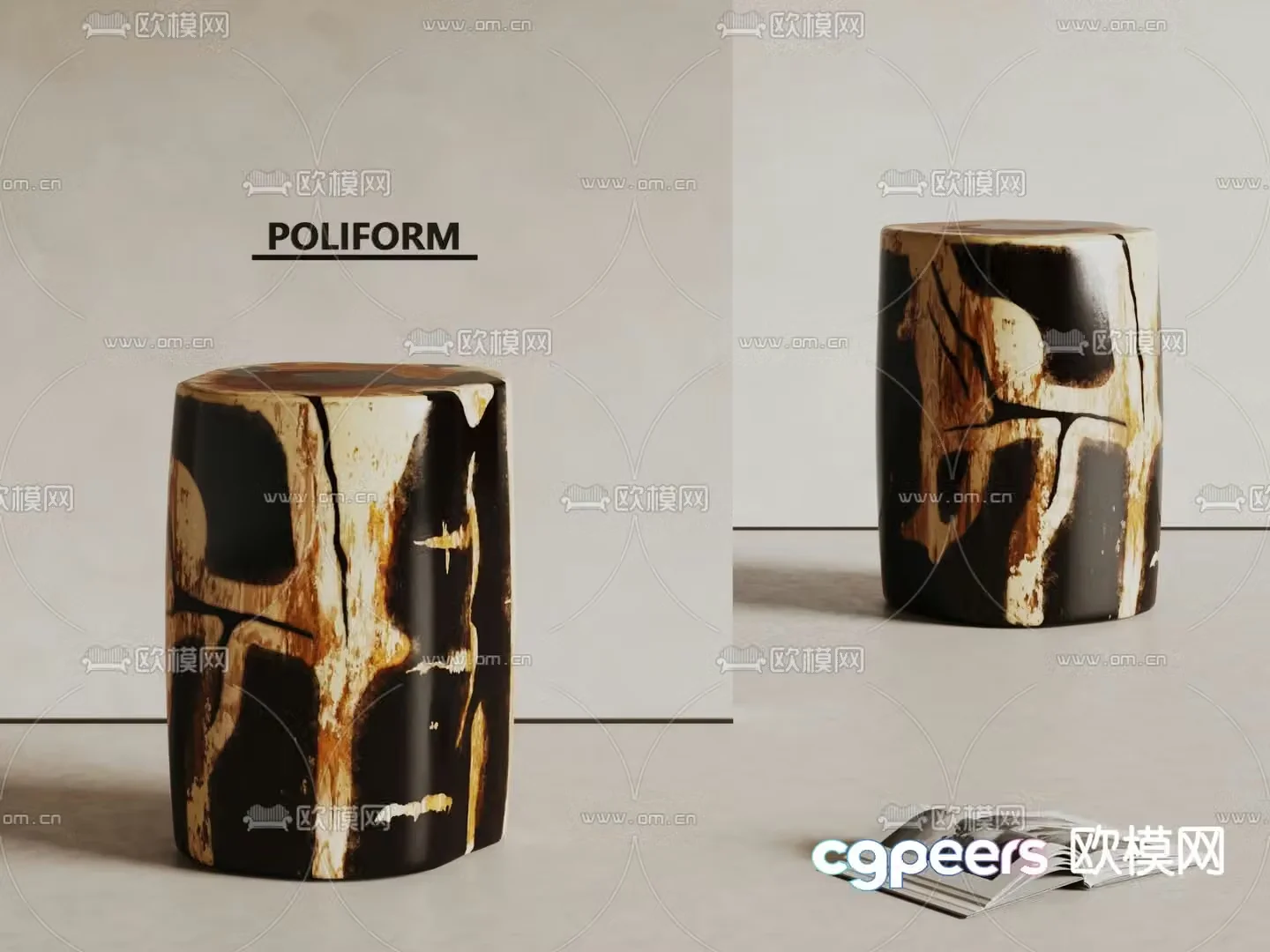 wabi-sabi stool wooden pile round stool 3d model