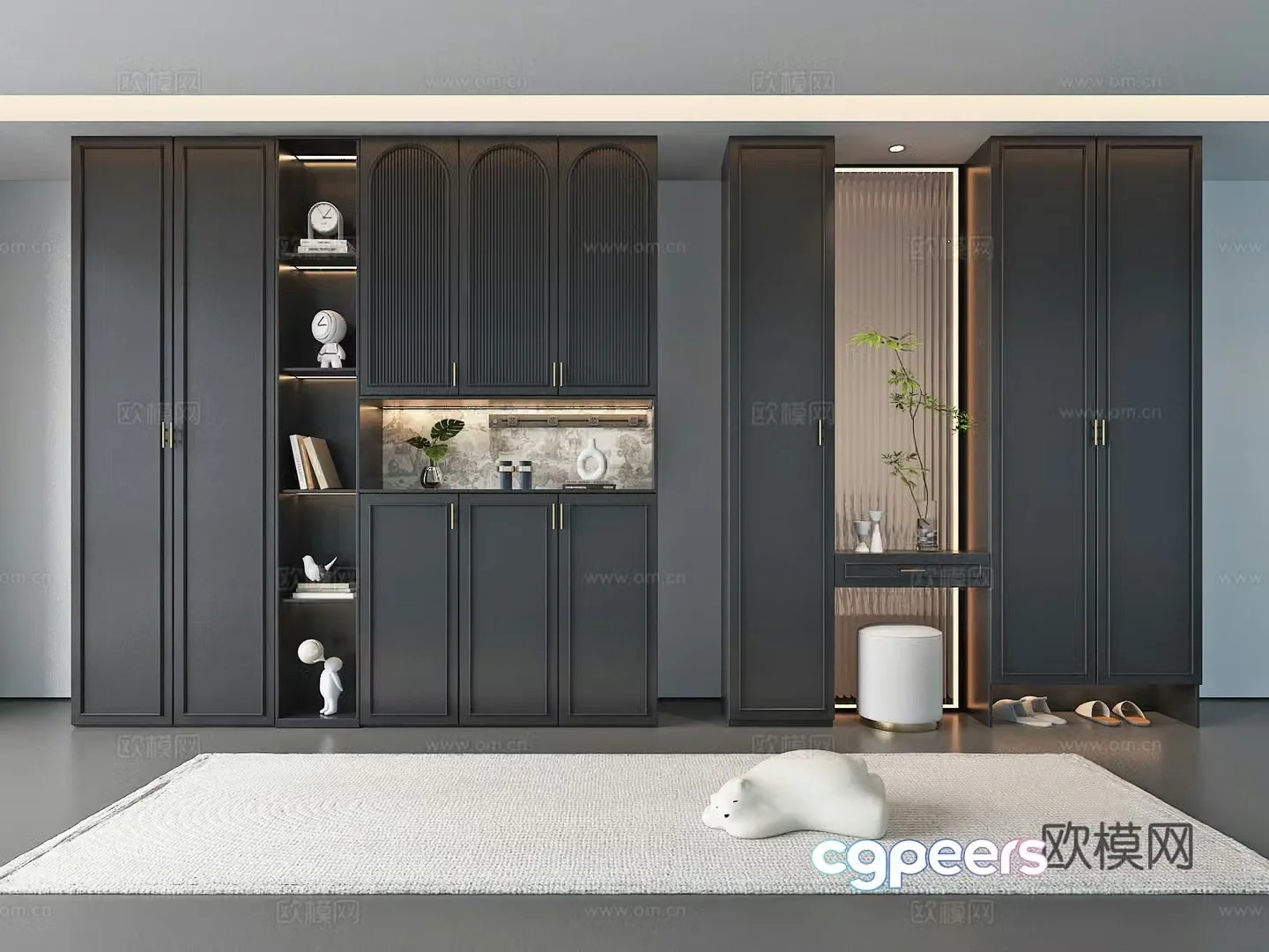 French medieval style entrance partition shoe cabinet 3D model