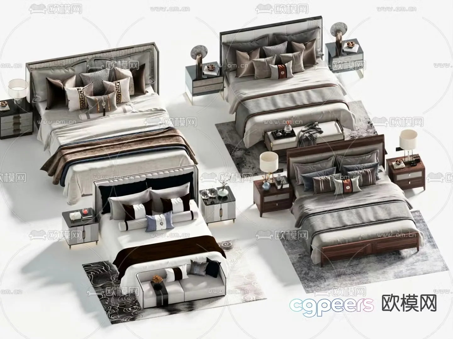 New Chinese style double bed 3d model