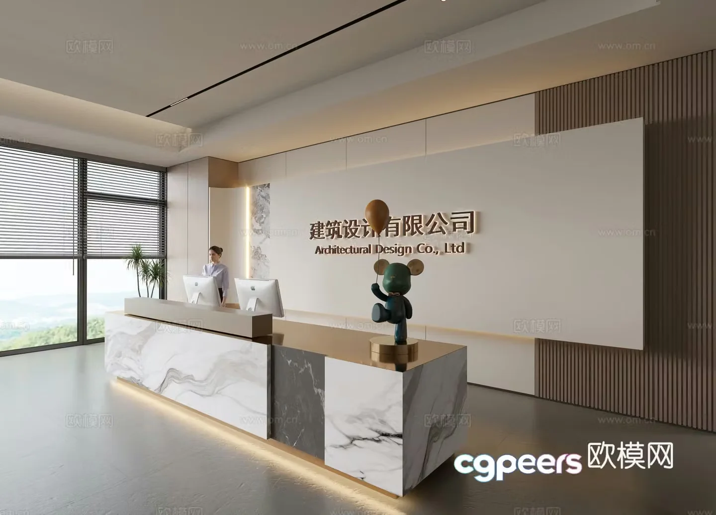 Modern company front desk reception area bar reception desk service desk company front desk background 3D model