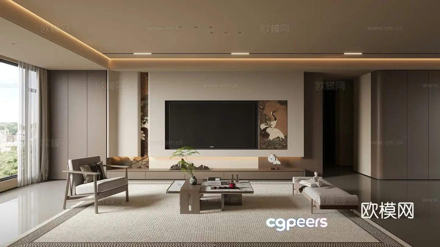Song style aesthetic living room TV background 3d model