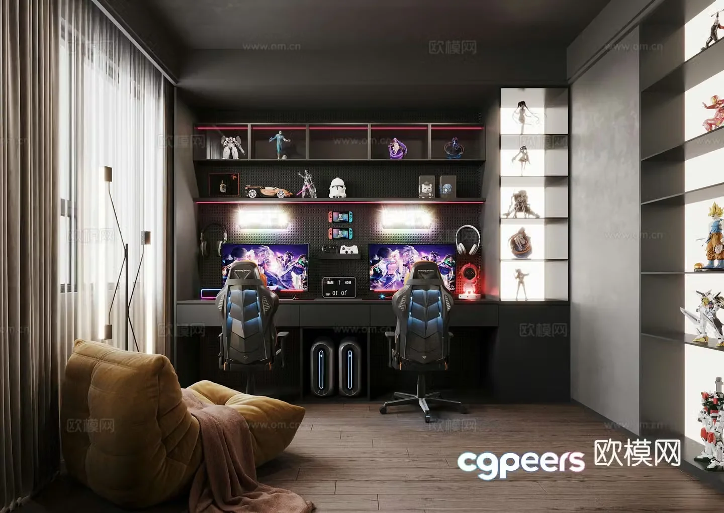 Modern entertainment room e-sports room lazy sofa decoration 3d model