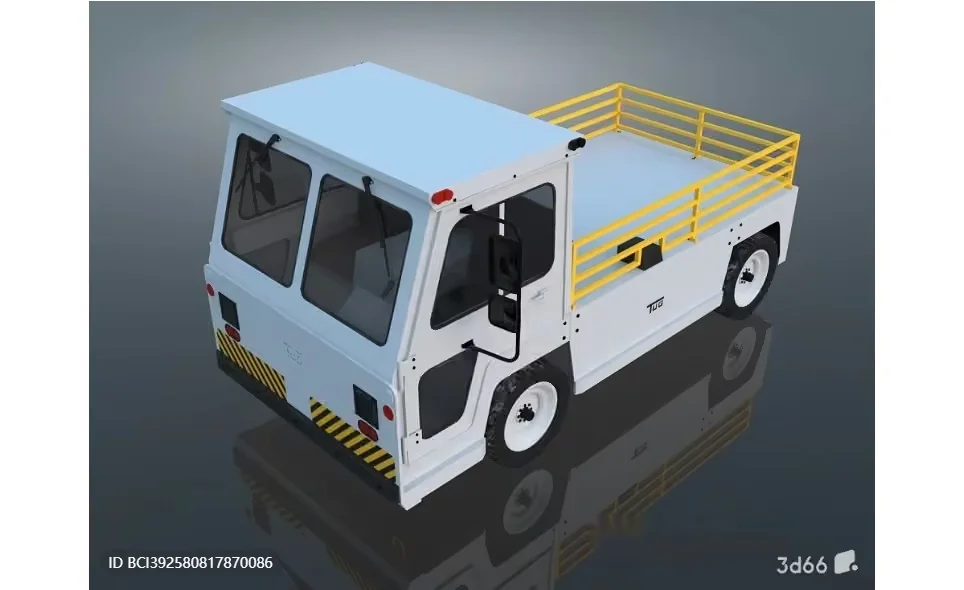 A White Truck With A Yellow Railing On The Back 3D Model – 11182 – VRAY Render