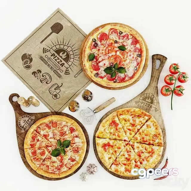 3ds Max Free – Set with pizza in assortment