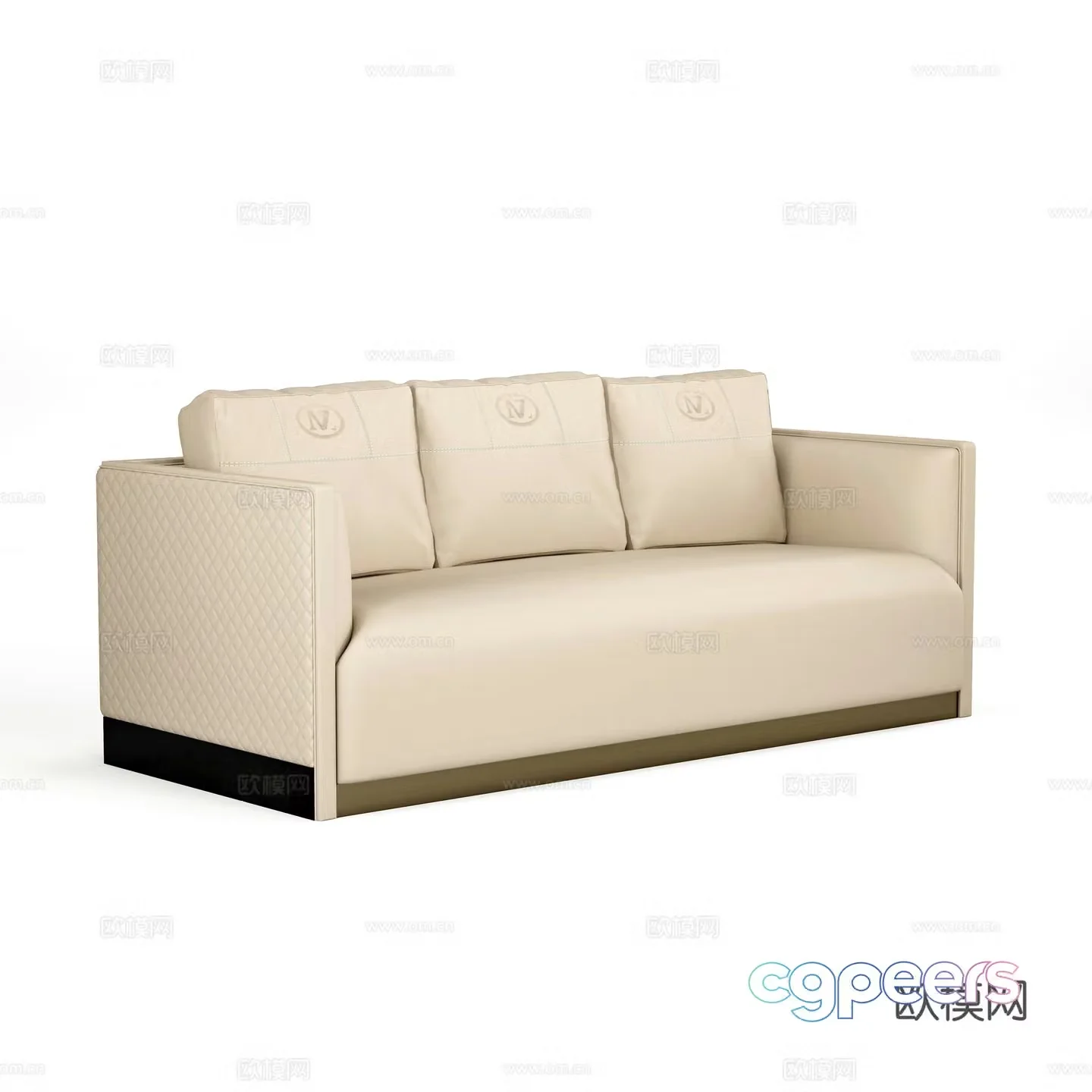 Three-person sofa leather sofa 3d model