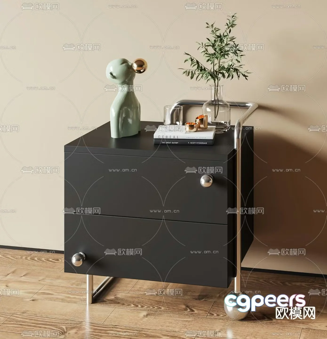 Bedside table black bedside table 3d model