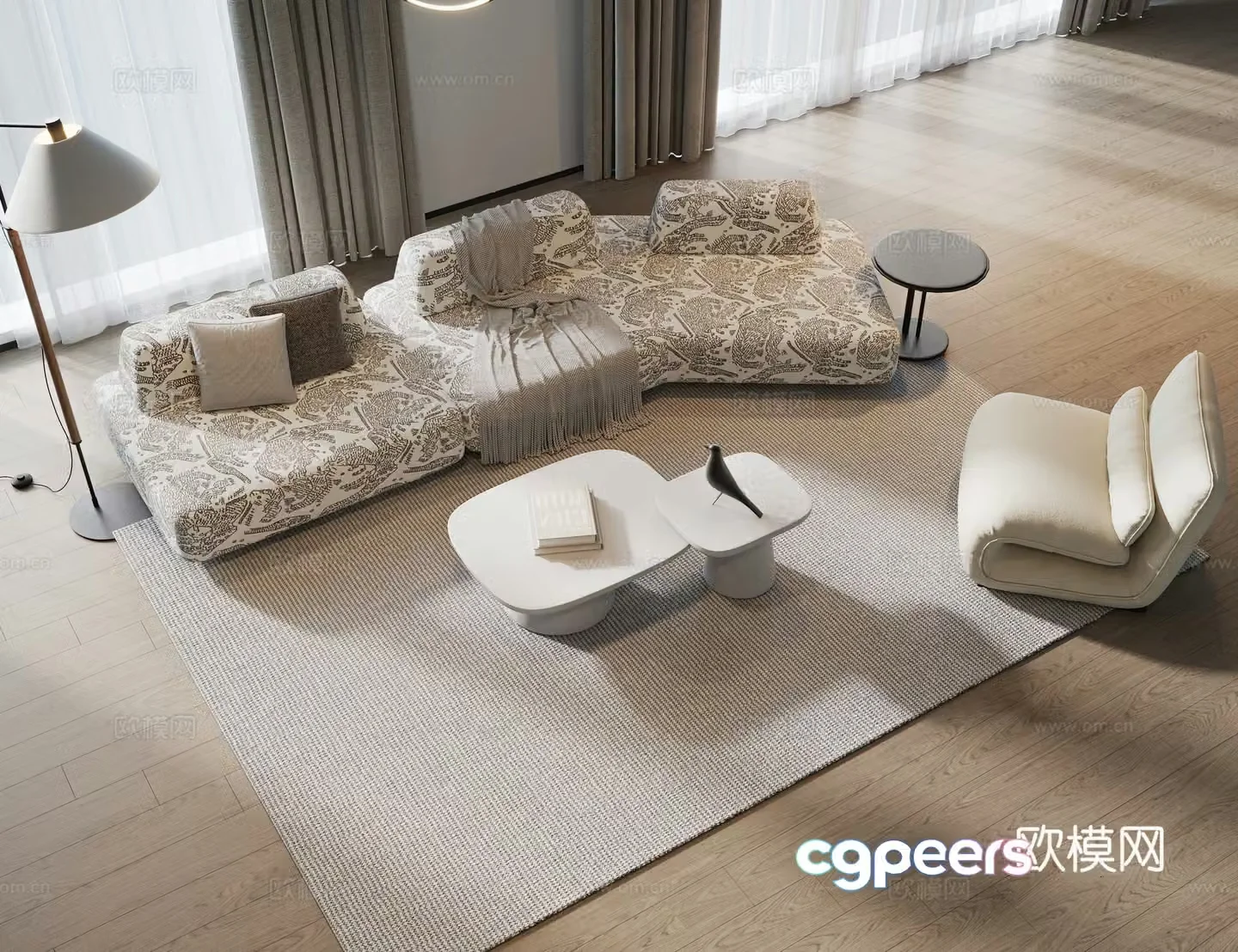 Modern sofa coffee table set single sofa mother-child coffee table fabric multi-person sofa corner sofa 3D model