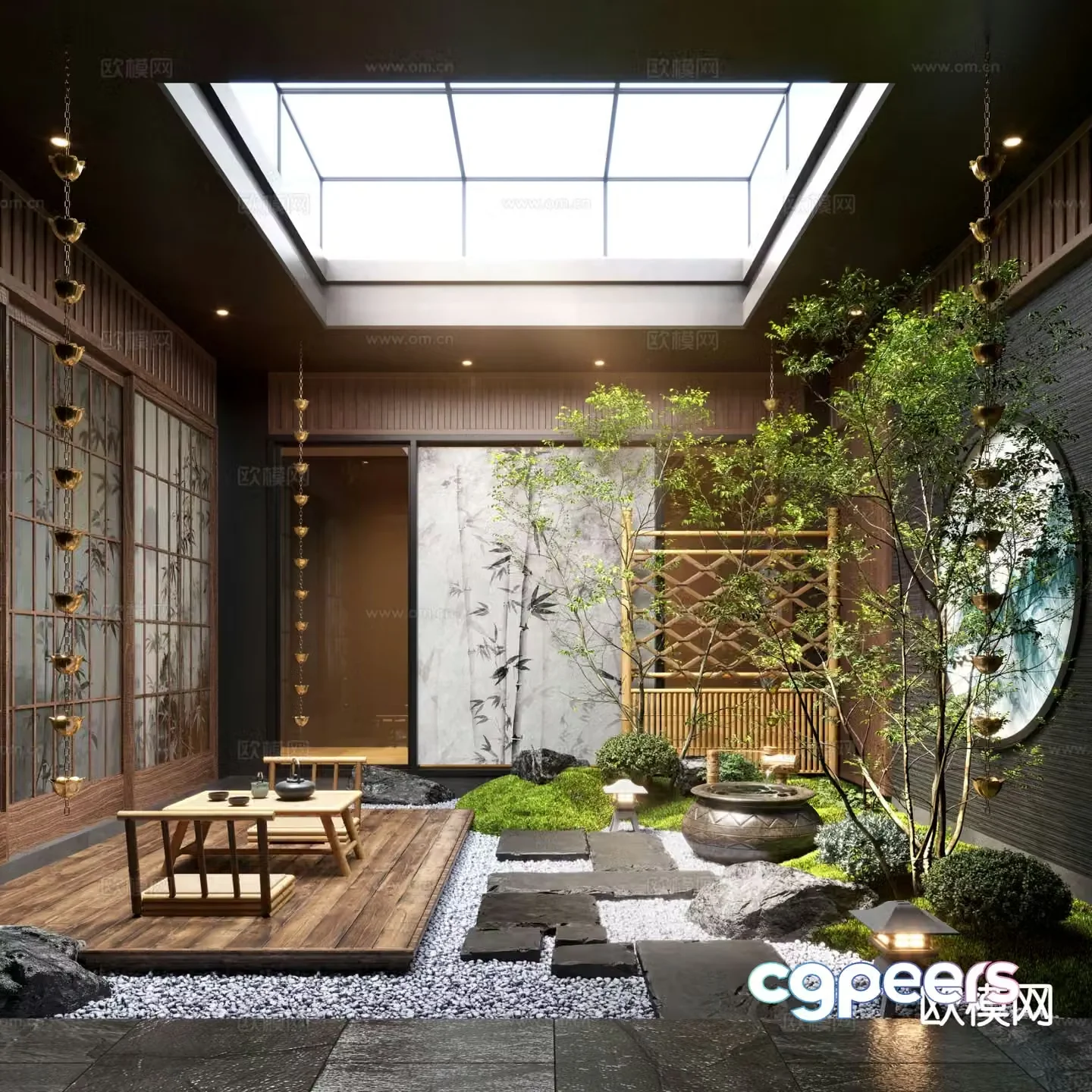 New Chinese Zen Patio Courtyard Landscape 3D Model
