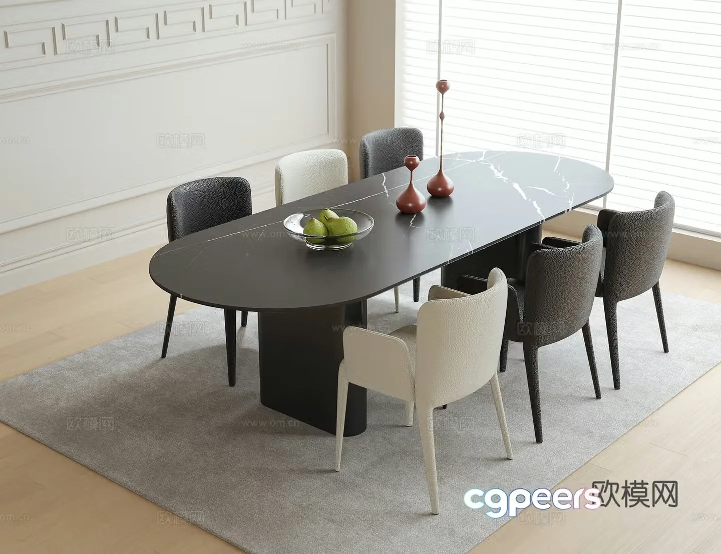 Modern dining table and chairs 3d model