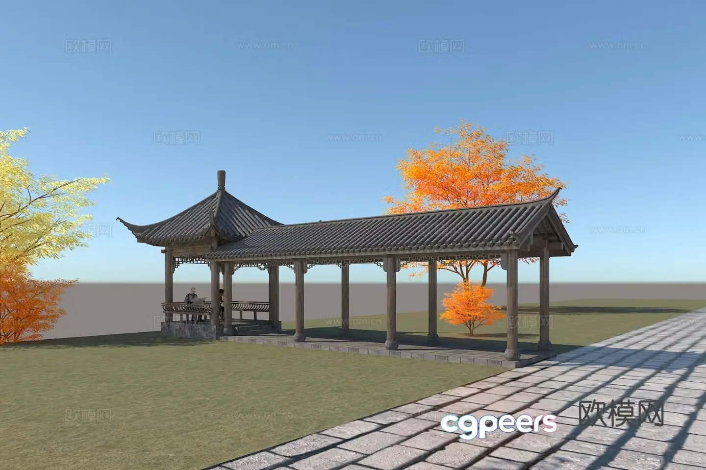 Chinese style corridor corridor corridor 3d model