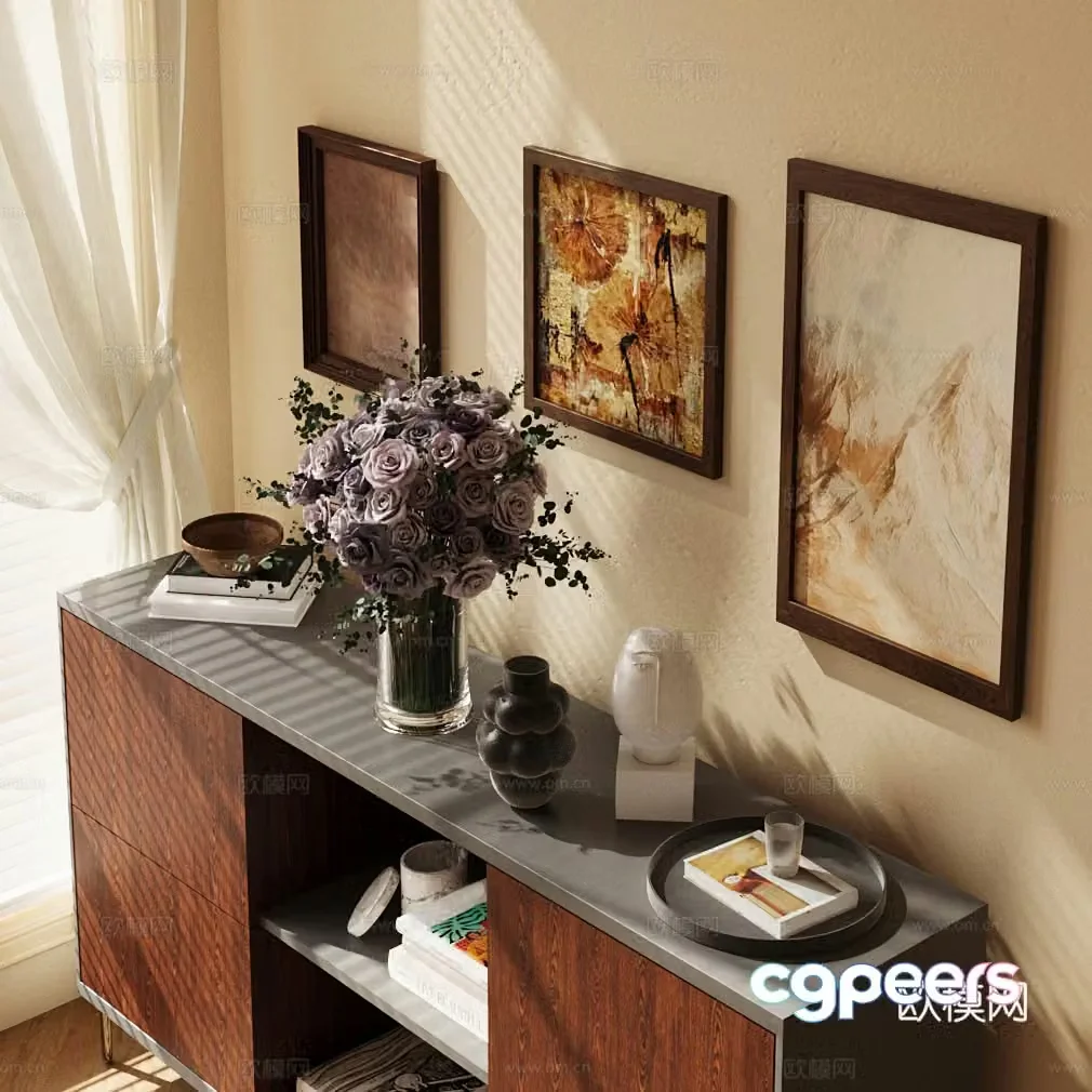 Middle-aged chest of drawers chest of drawers side cabinets ornaments combination floral ornaments 3D model