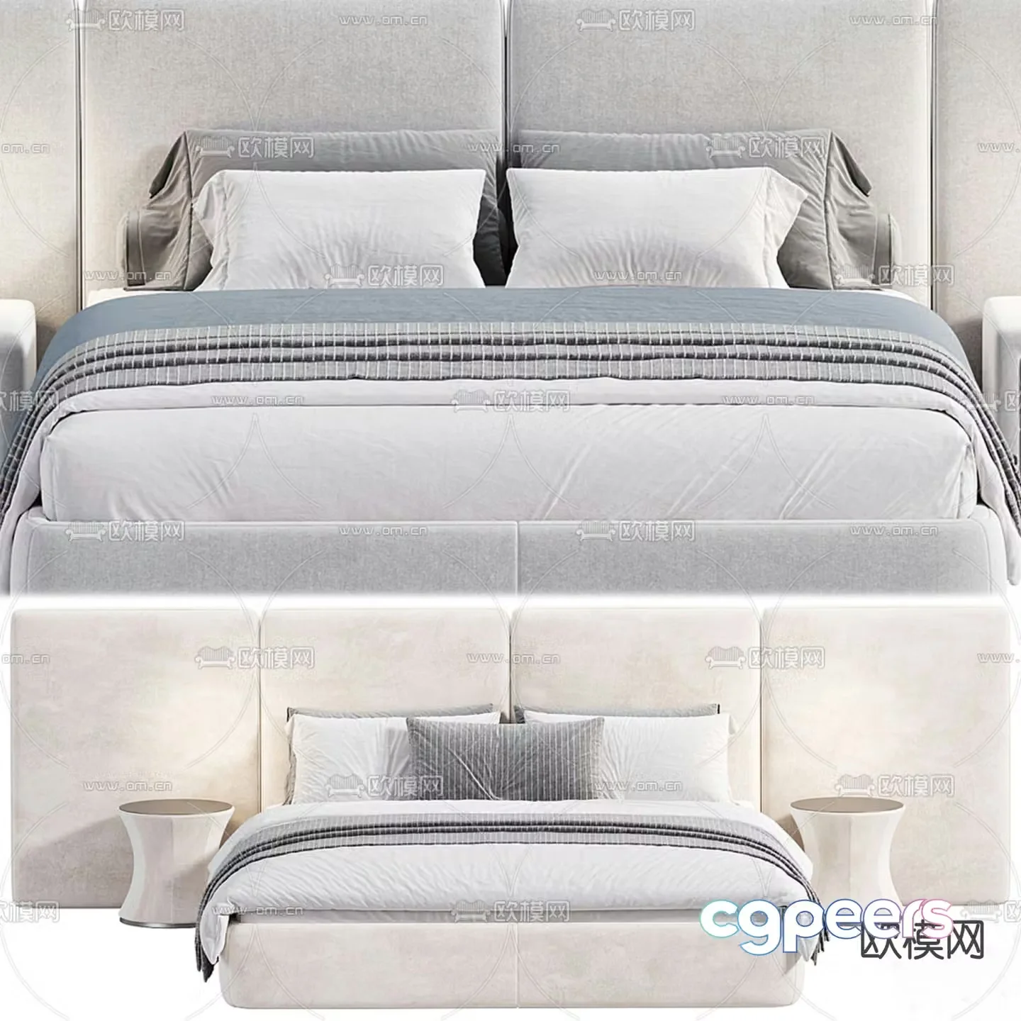 Simple double bed 3d model