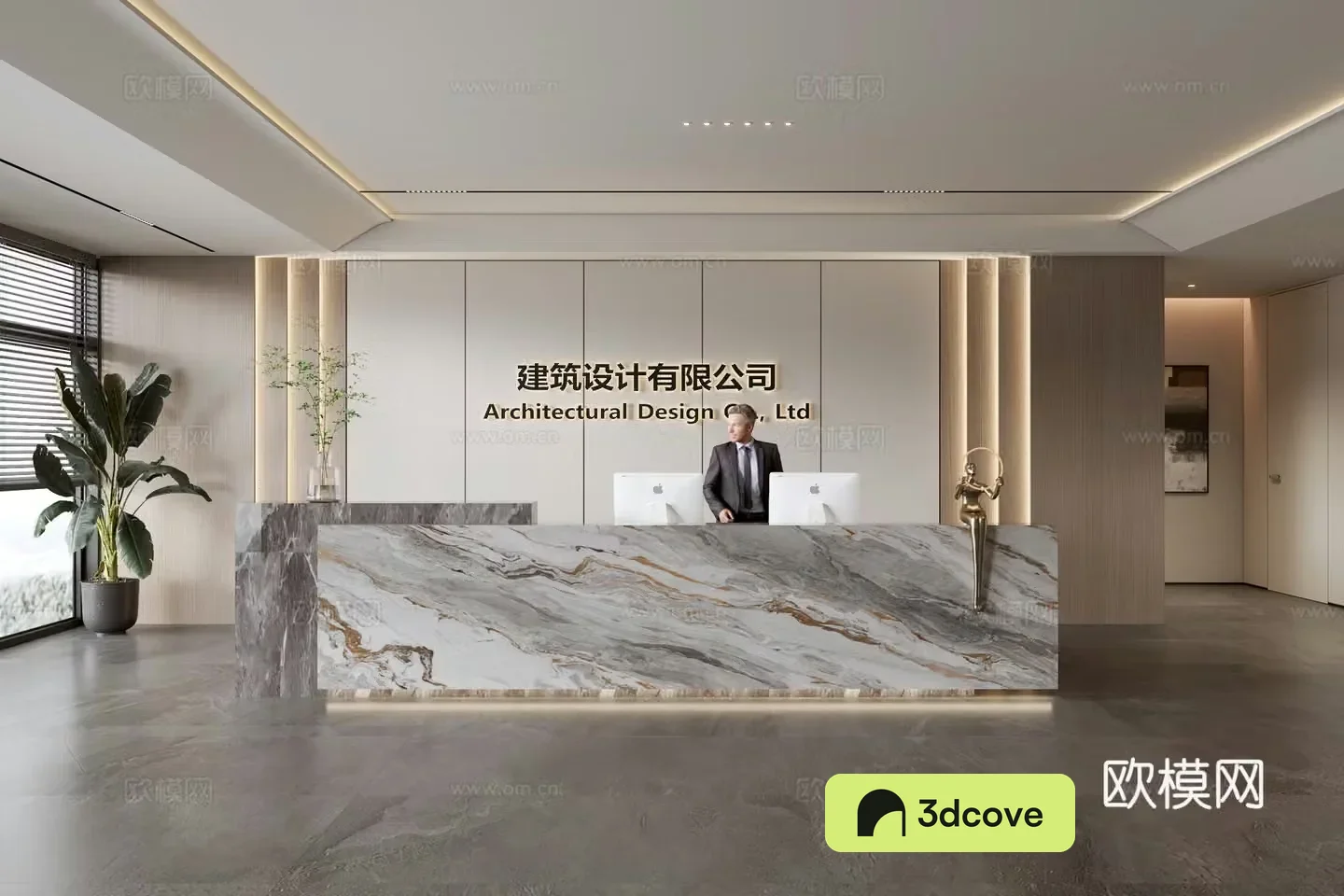 Modern company front desk reception area
