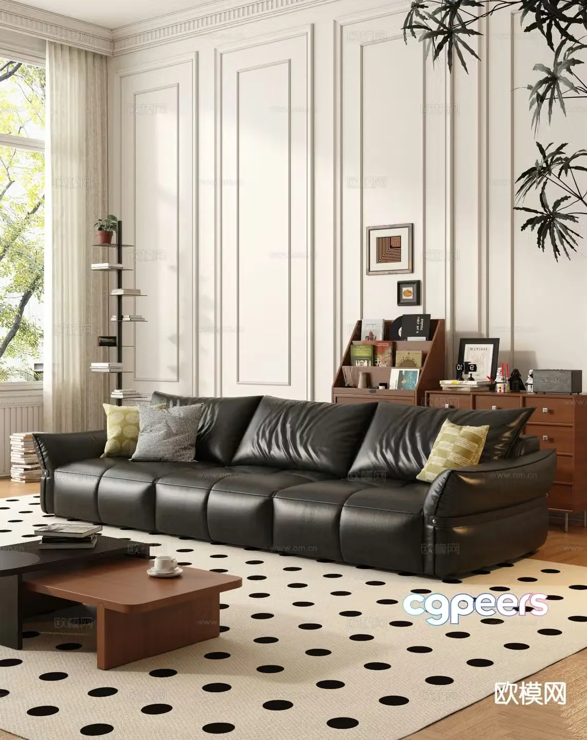 Medieval style three-person sofa leather sofa 3D model