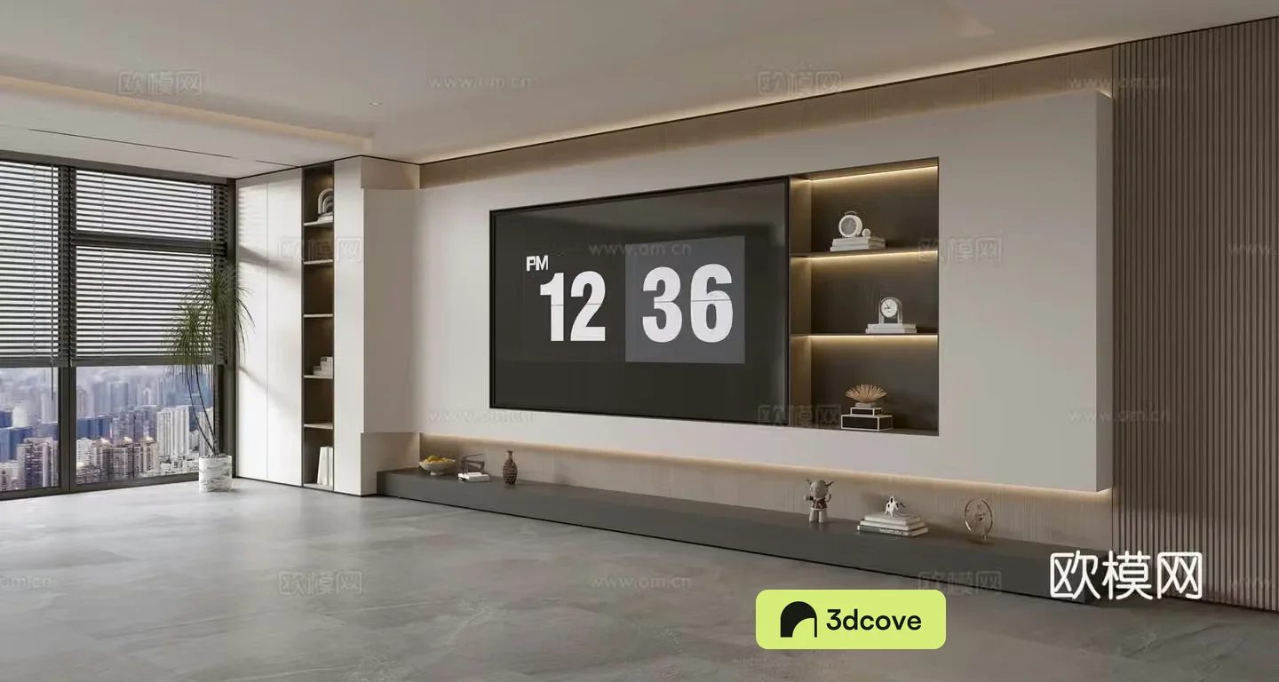 Modern simple living room light luxury TV background wall full wall TV cabinet