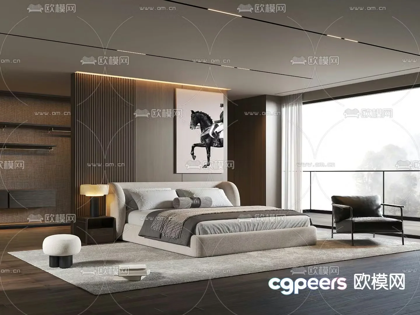 Modern double bed bedroom 3d model