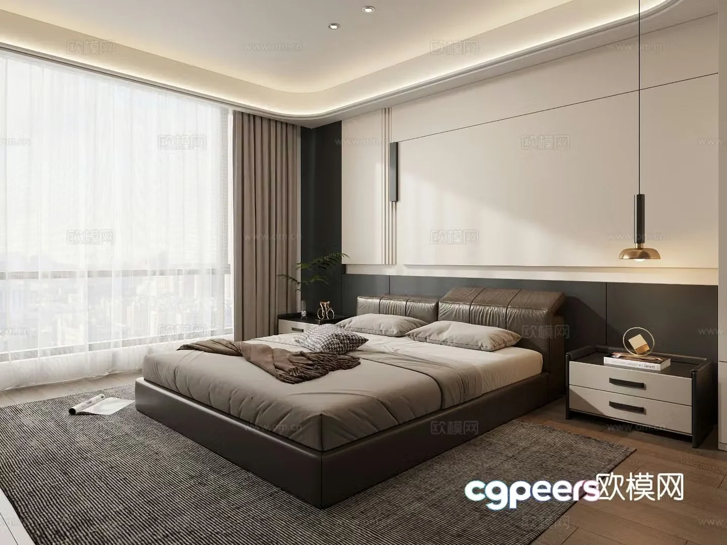 Modern high-end gray bedroom Italian simple bedroom Master bedroom Secondary bedroom 3D model