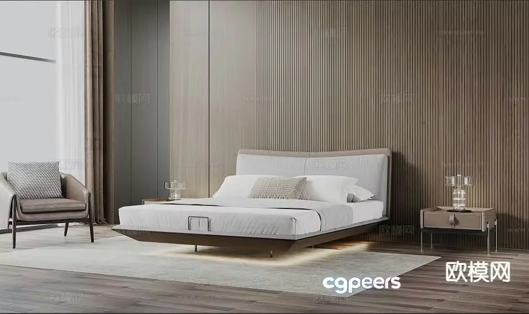 Italian double bed 3d model