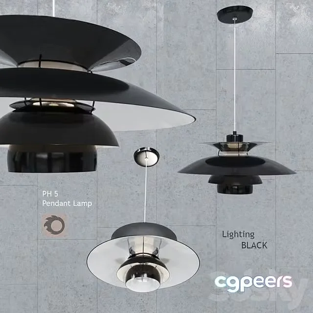 3ds Max Free – Pendant lamp Louis Poulsen PH5 Black Pendant Lamp