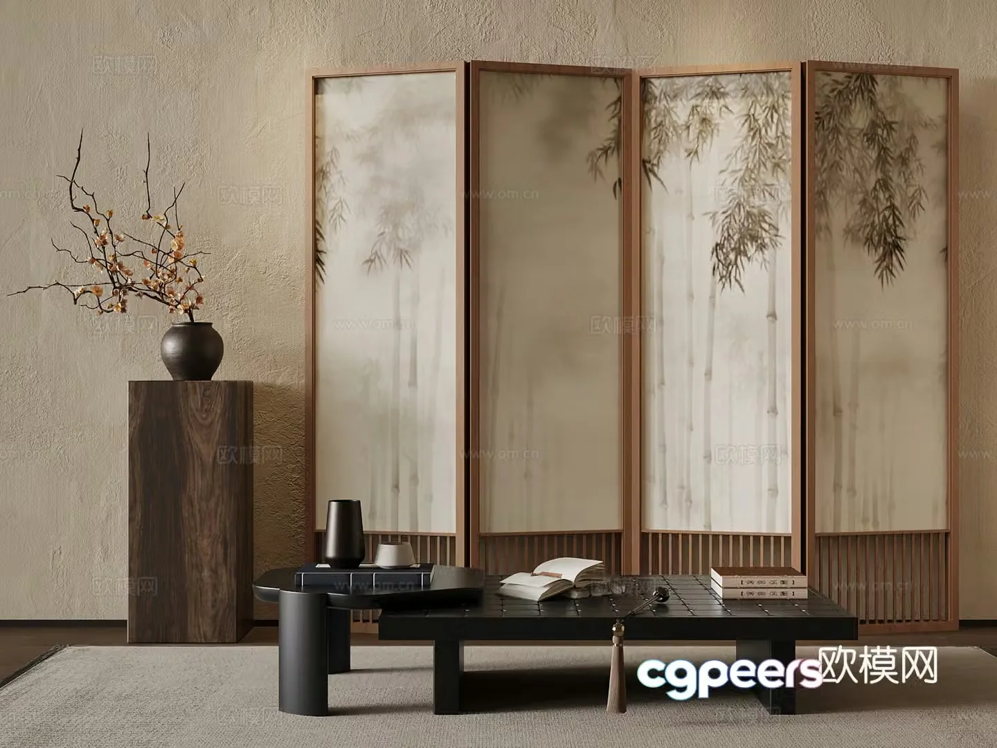 07 New Chinese-style screen Coffee table Vase 3D model