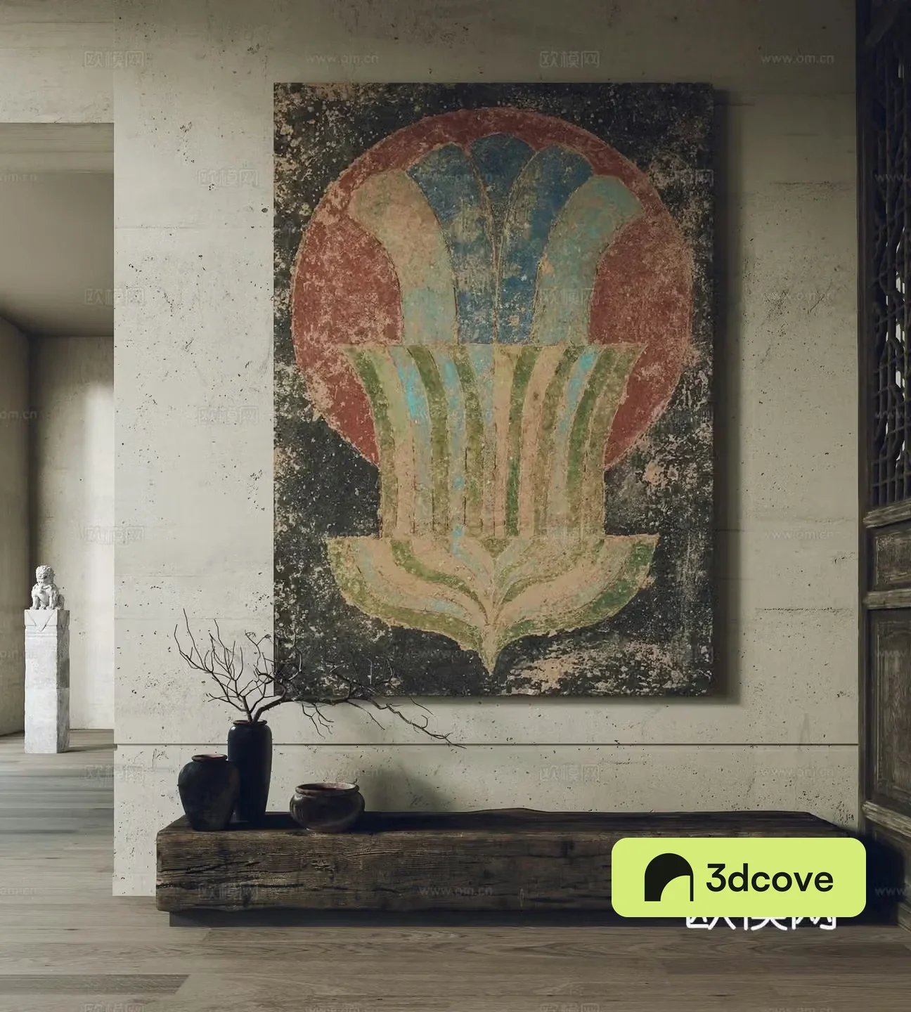 Wasabi wind decorative painting hanging painting bench 3d model