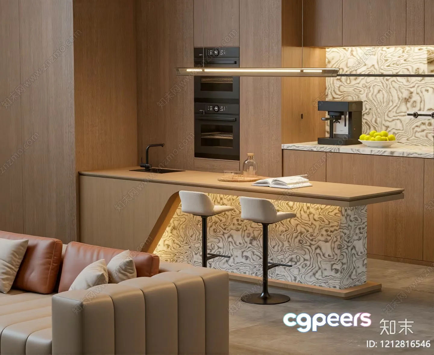 Modern Kitchen And Living Room 3D Model – 4992 – VRAY Render