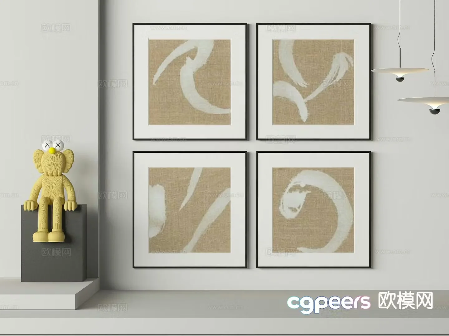 New Chinese style decorative painting geometric hanging painting 3D model