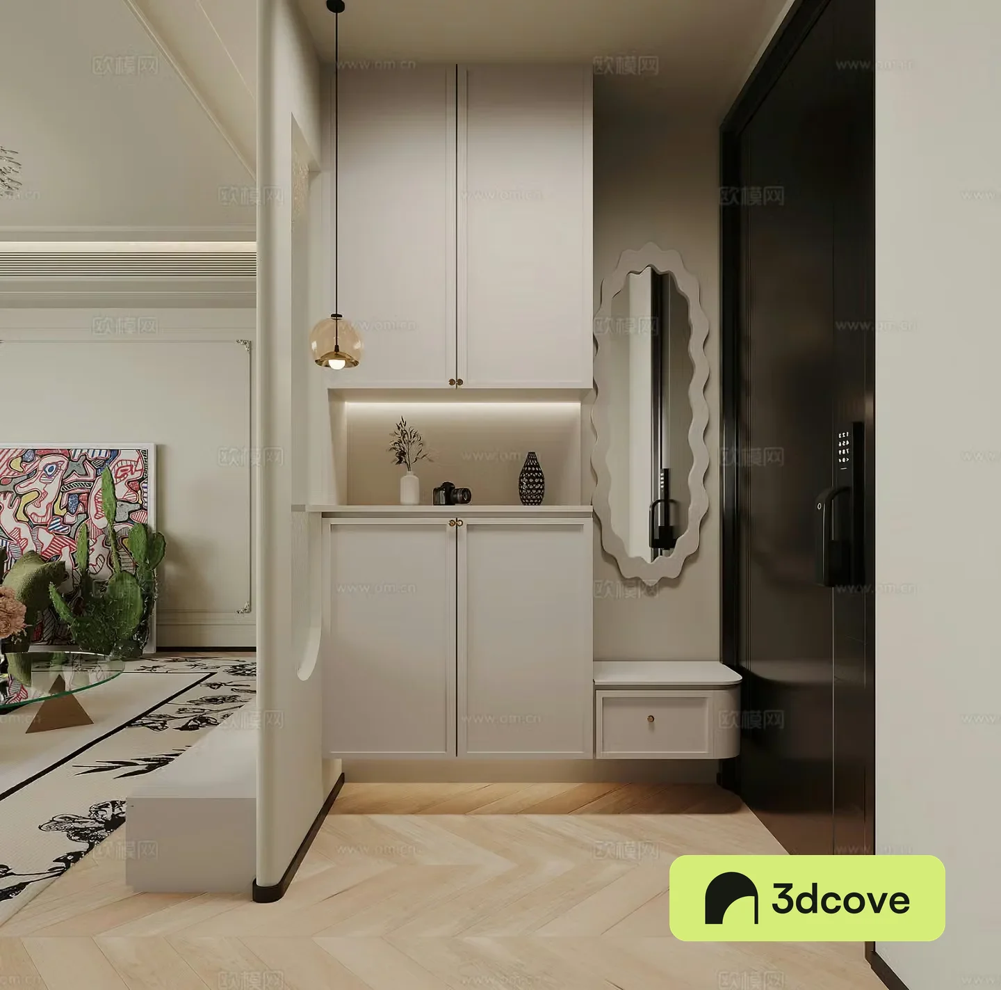 French shoe cabinet modern shoe cabinet full-body mirror cream style shoe cabinet entrance door simple cream