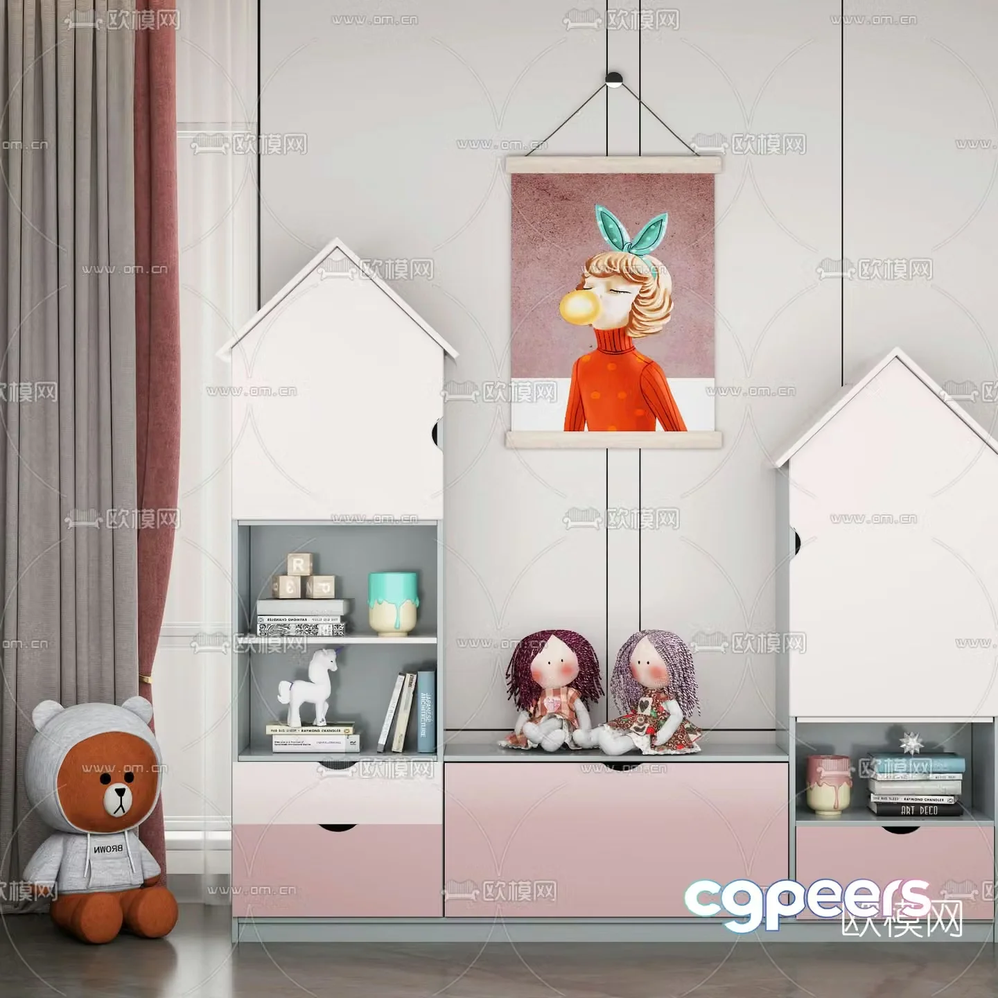 Nordic children’s bookcase decorative cabinet 3d model