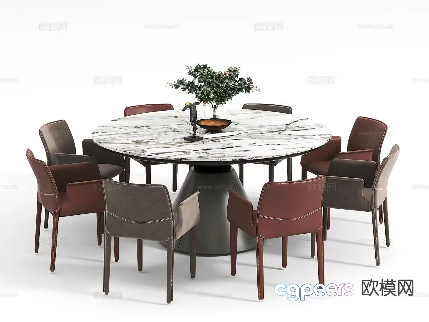 Modern dining table and chairs round dining table 3d model