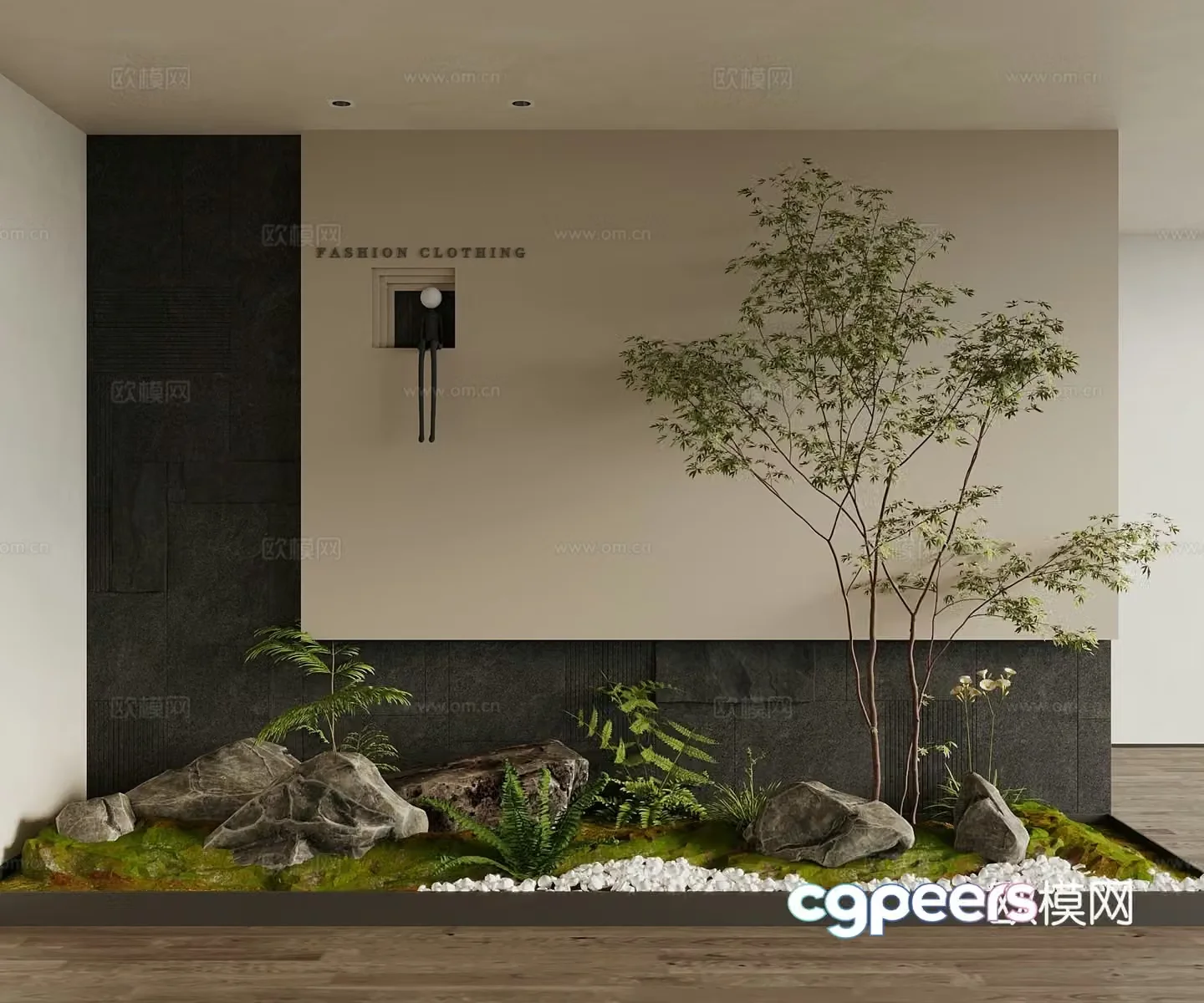Modern Landscape Garden Sketch Sketch Tree Fern Background Wall Plant 3D Model