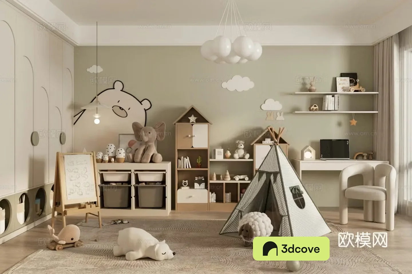 Modern children’s entertainment room children’s storage cabinet tent children’s wardrobe study table and chair combination