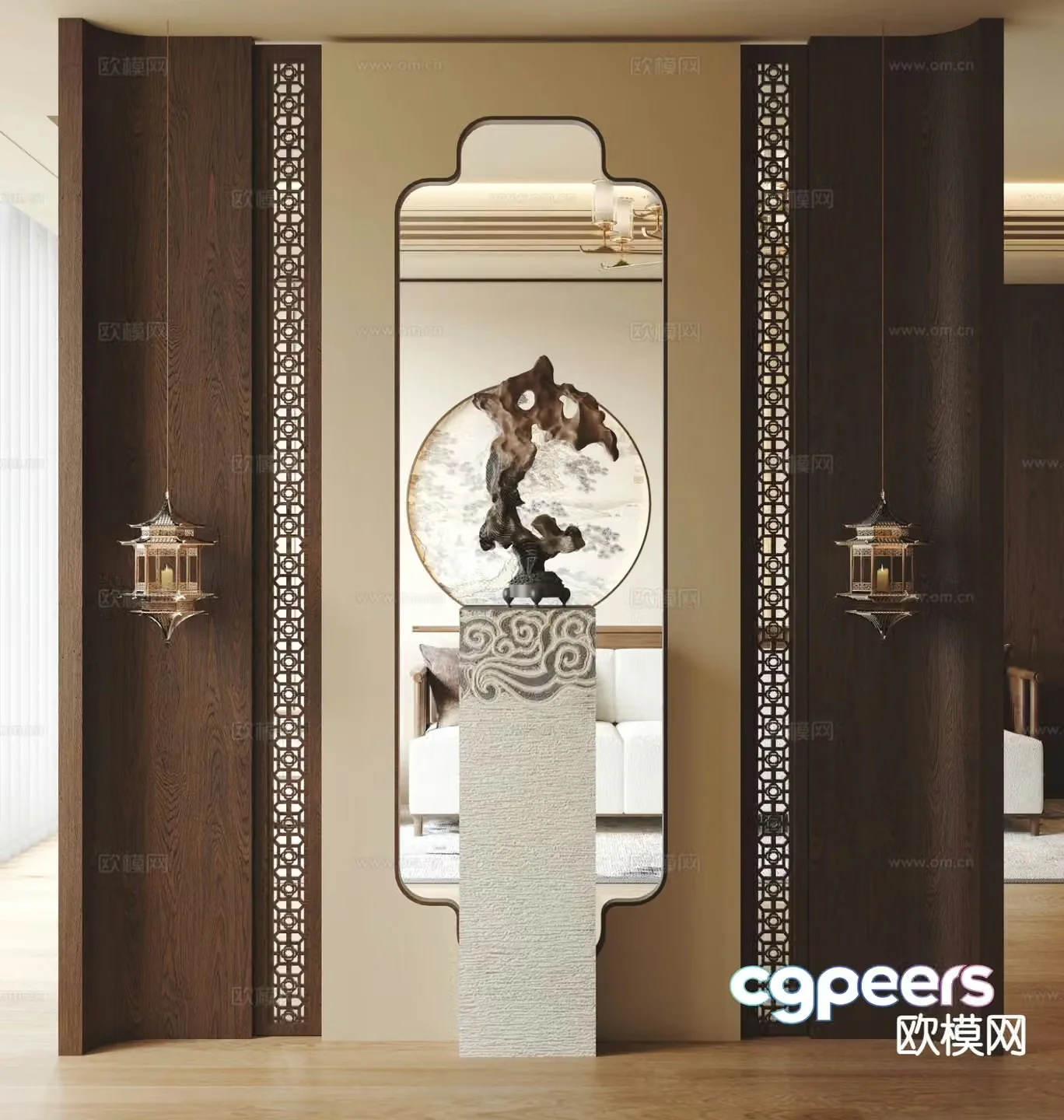 New Chinese style entrance partition 3D model