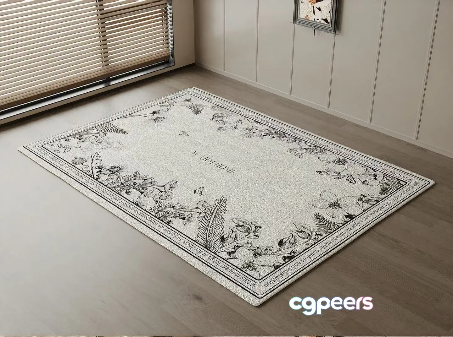 A White Rug With A Floral Pattern 3D Model – 7641 – CORONA Render