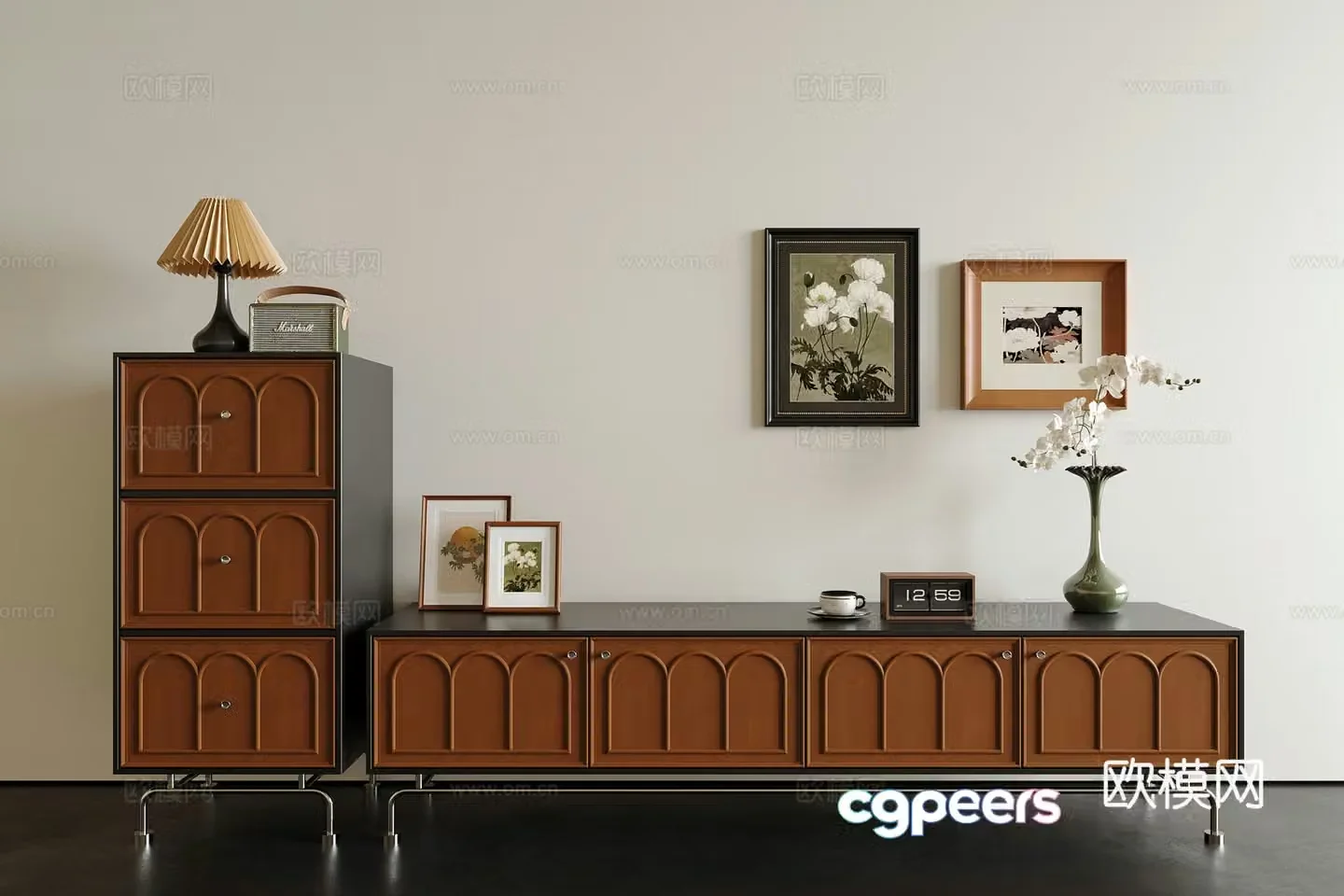 French medieval style TV cabinet medieval style chest of drawers vase medieval style decoration painting 3D model