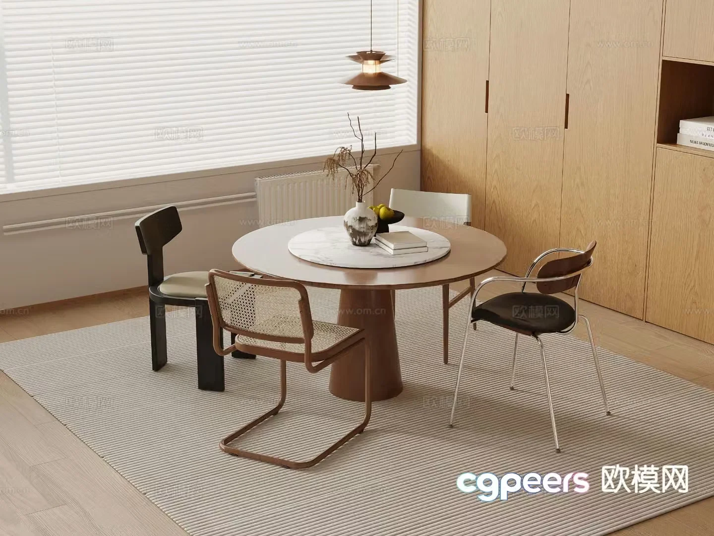 Wabi-sabi dining table and chairs round dining table 3d model