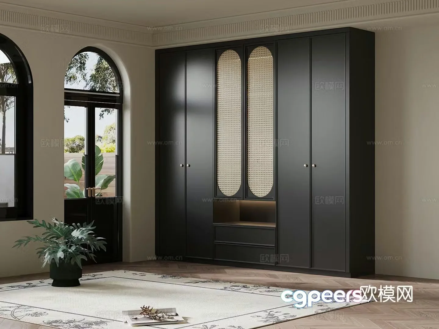 French wardrobe rattan wardrobe 3d model