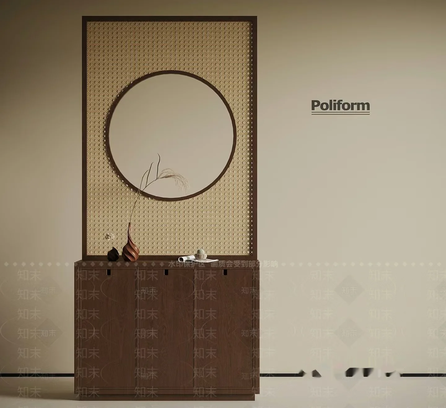 A Modern Sideboard With A Decorative Mirror 3D Model – 20055 – VRAY Render