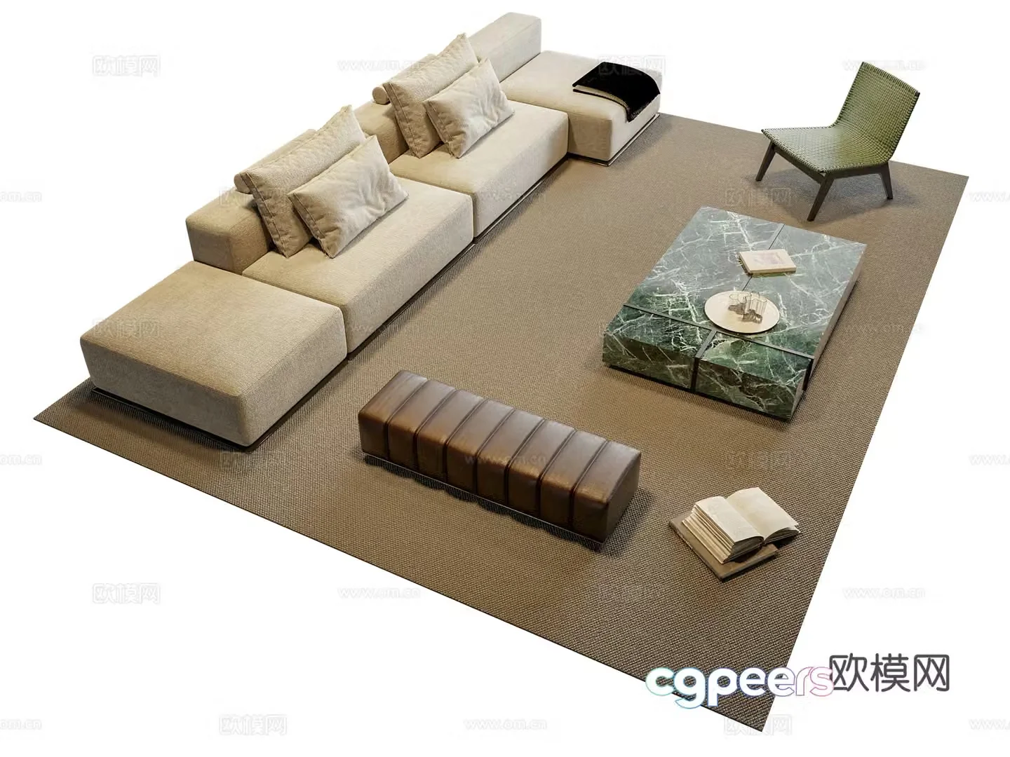 Modern sofa coffee table modular sofa 3d model